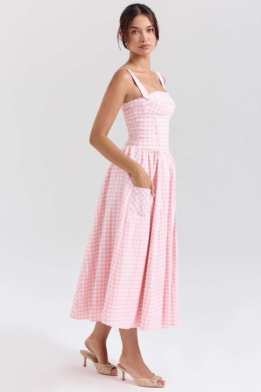 jordgubbs-shortcake gingham midi-sommarklänning