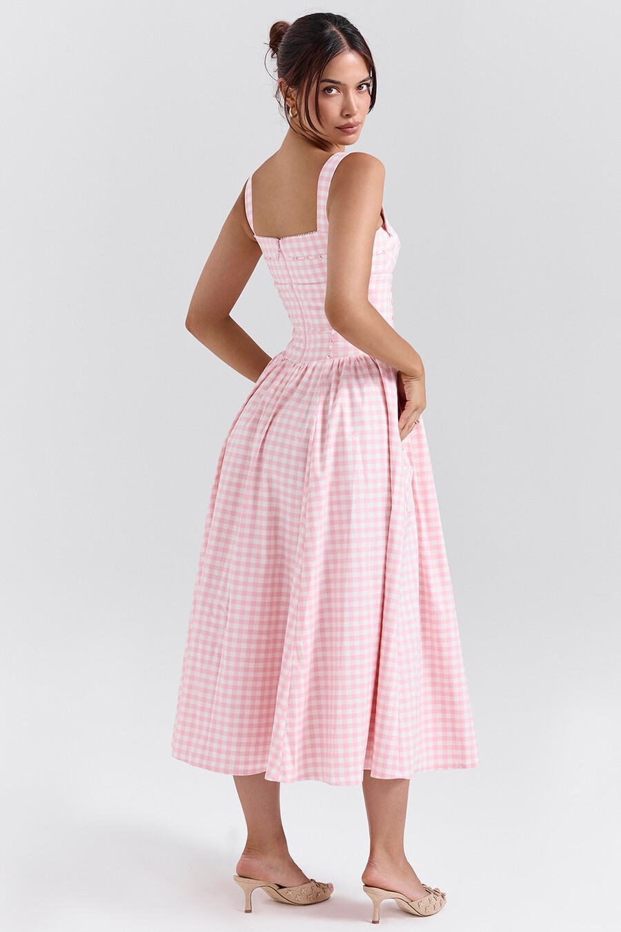 jordgubbs-shortcake gingham midi-sommarklänning