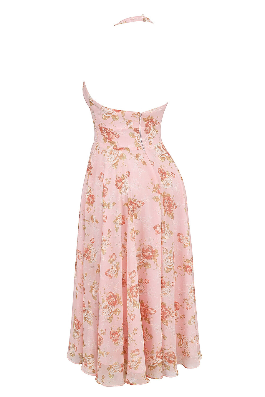 engelsk vintage rosmönstrad georgette halterneckklänning