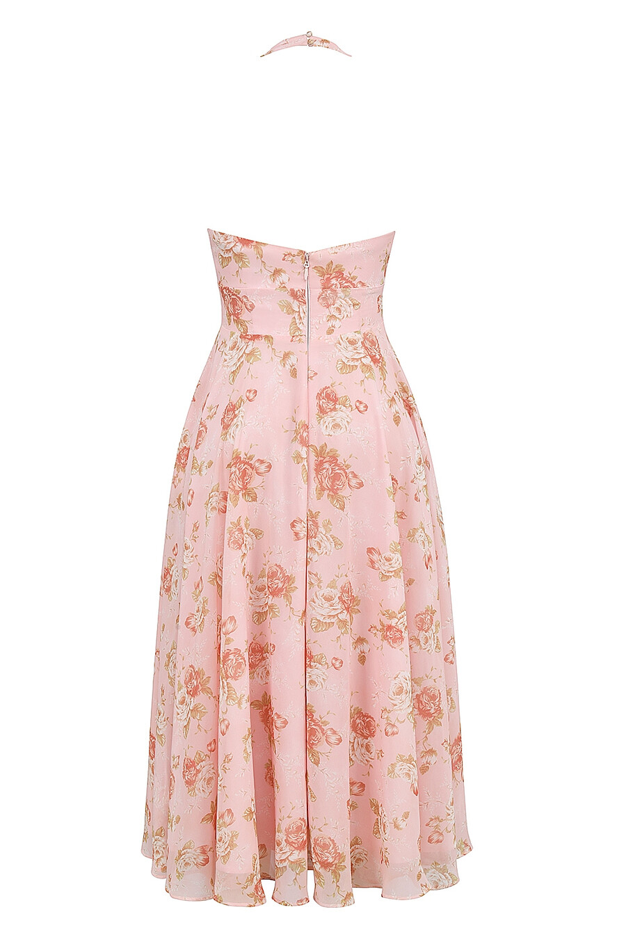 engelsk vintage rosmönstrad georgette halterneckklänning