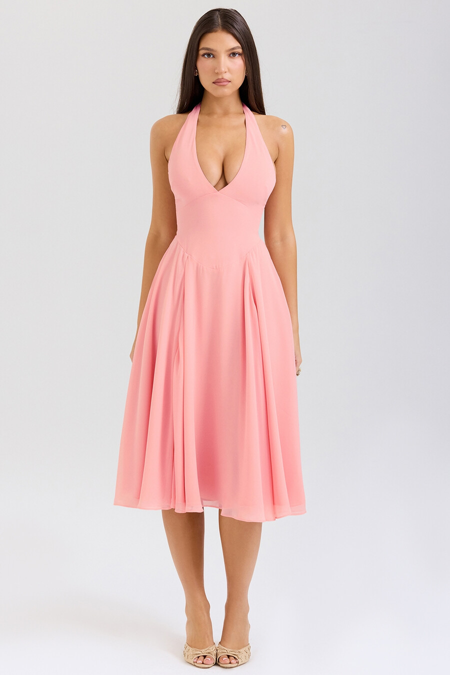 persikafärgad georgette halter sundress