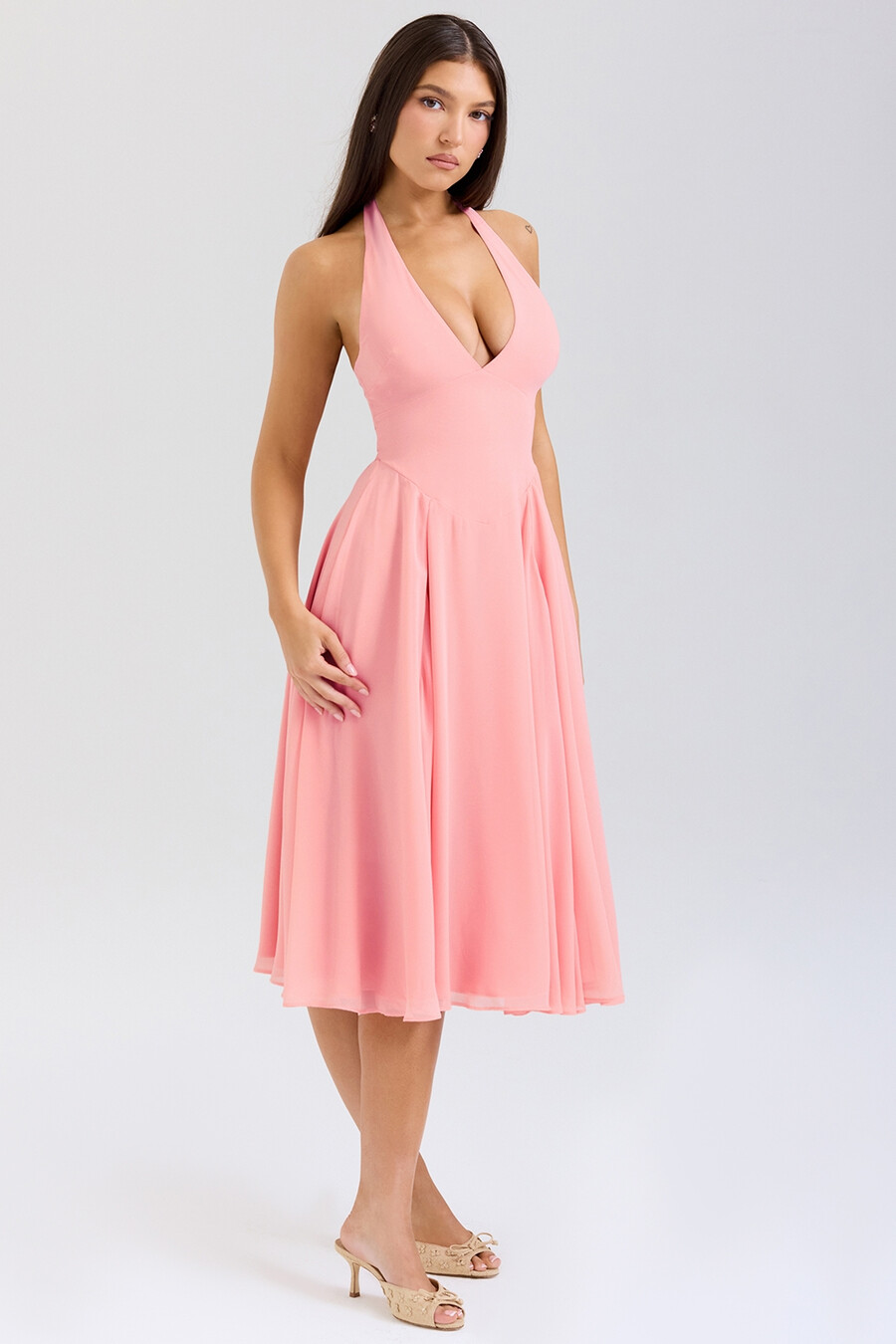 persikafärgad georgette halter sundress