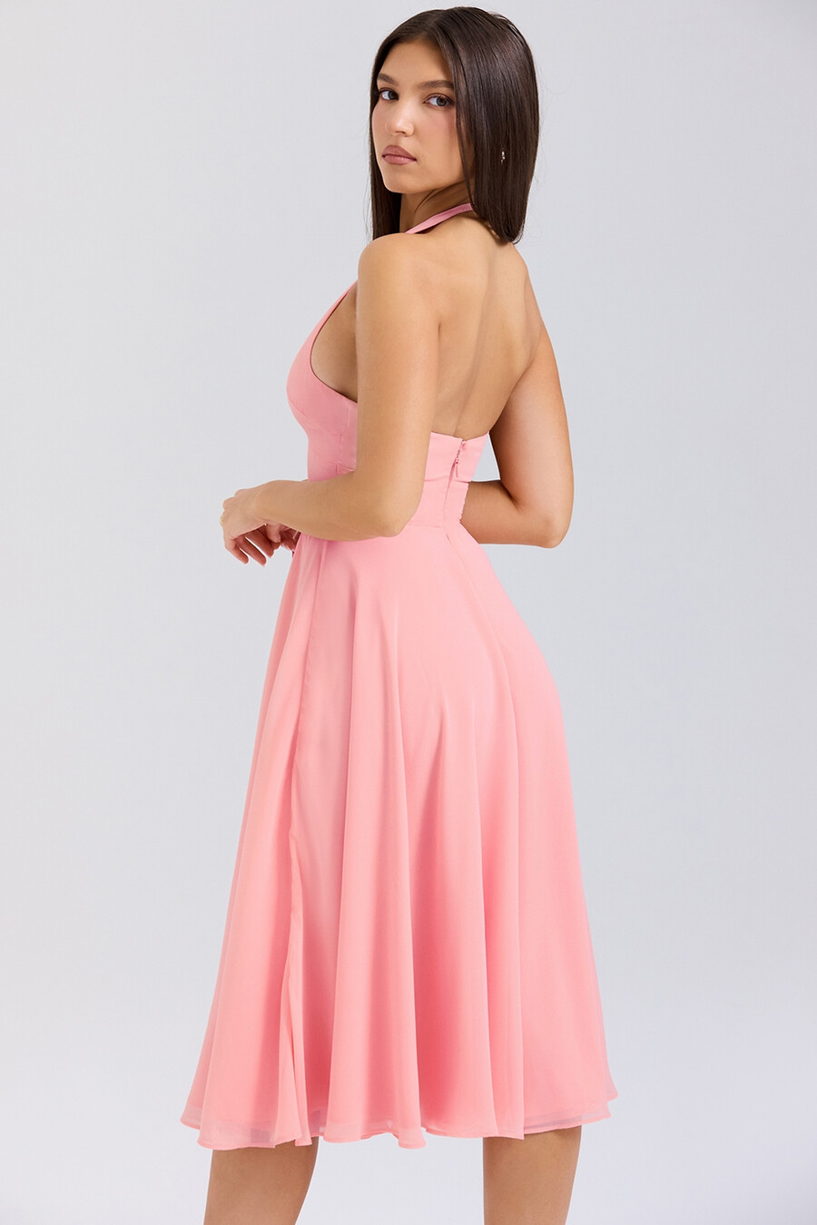 persikafärgad georgette halter sundress