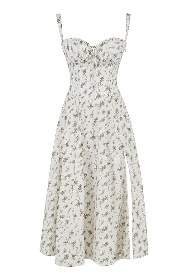 trädgårdsmönstrad bustier-sommarklänning