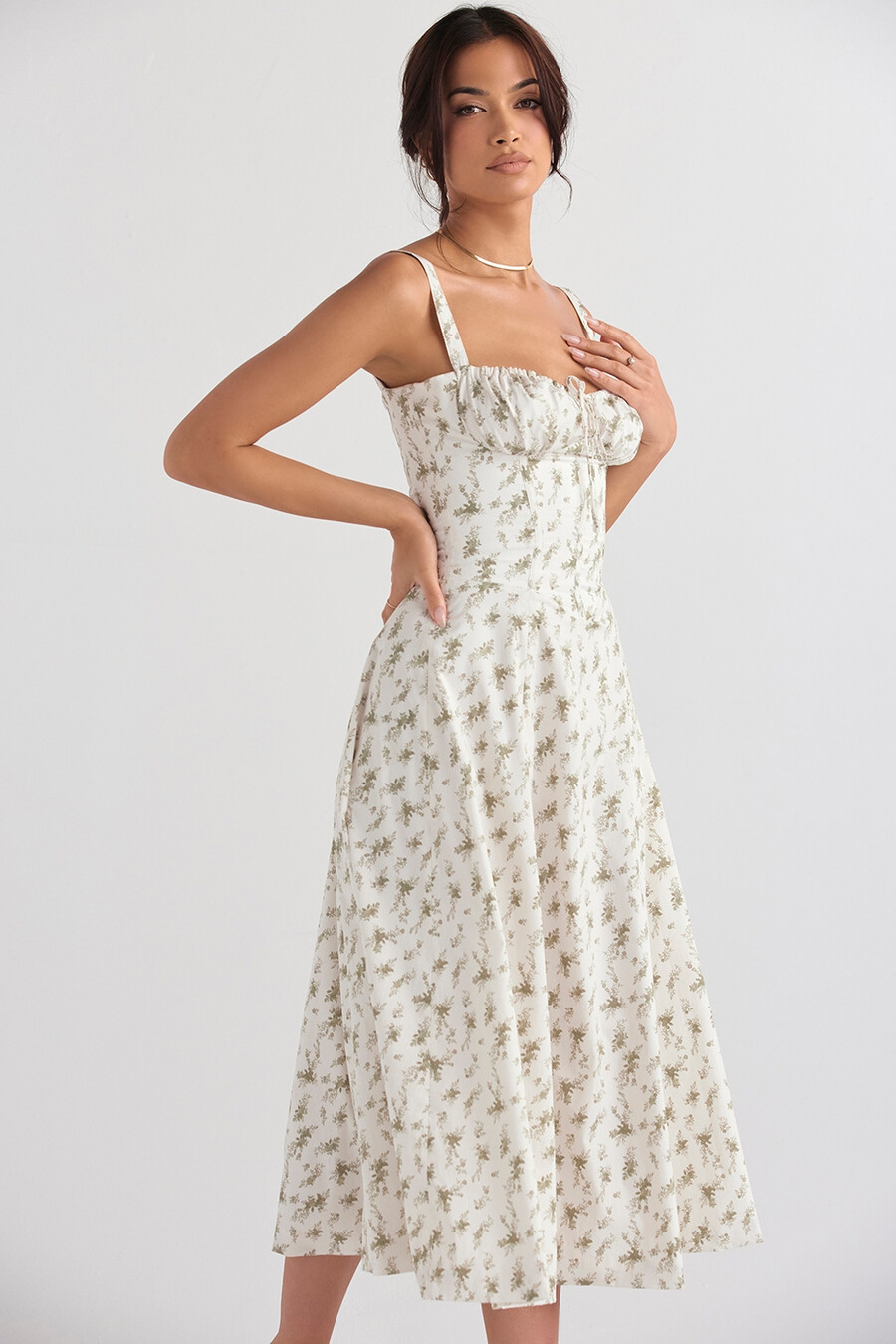 trädgårdsmönstrad bustier-sommarklänning