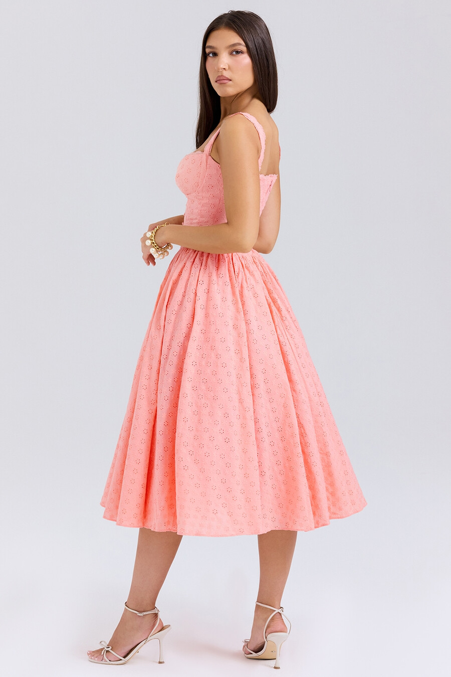 peach broderie anglais midi sundress
