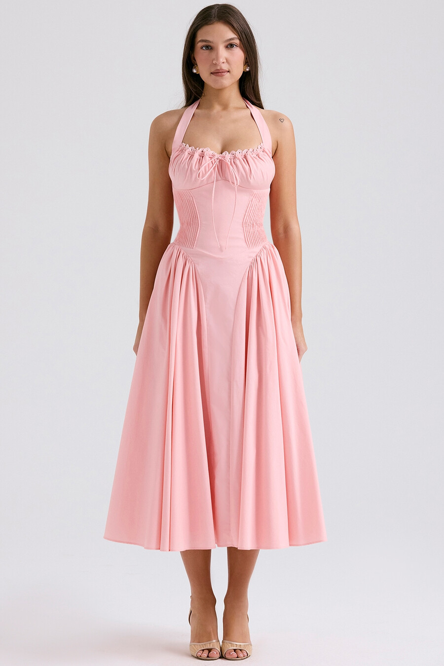 rosa bomullsklänning med halterneck