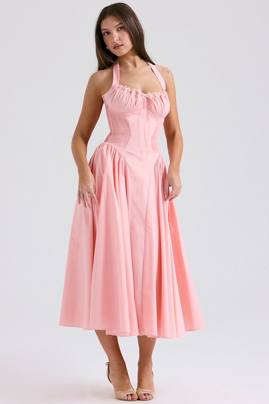 rosa bomullsklänning med halterneck