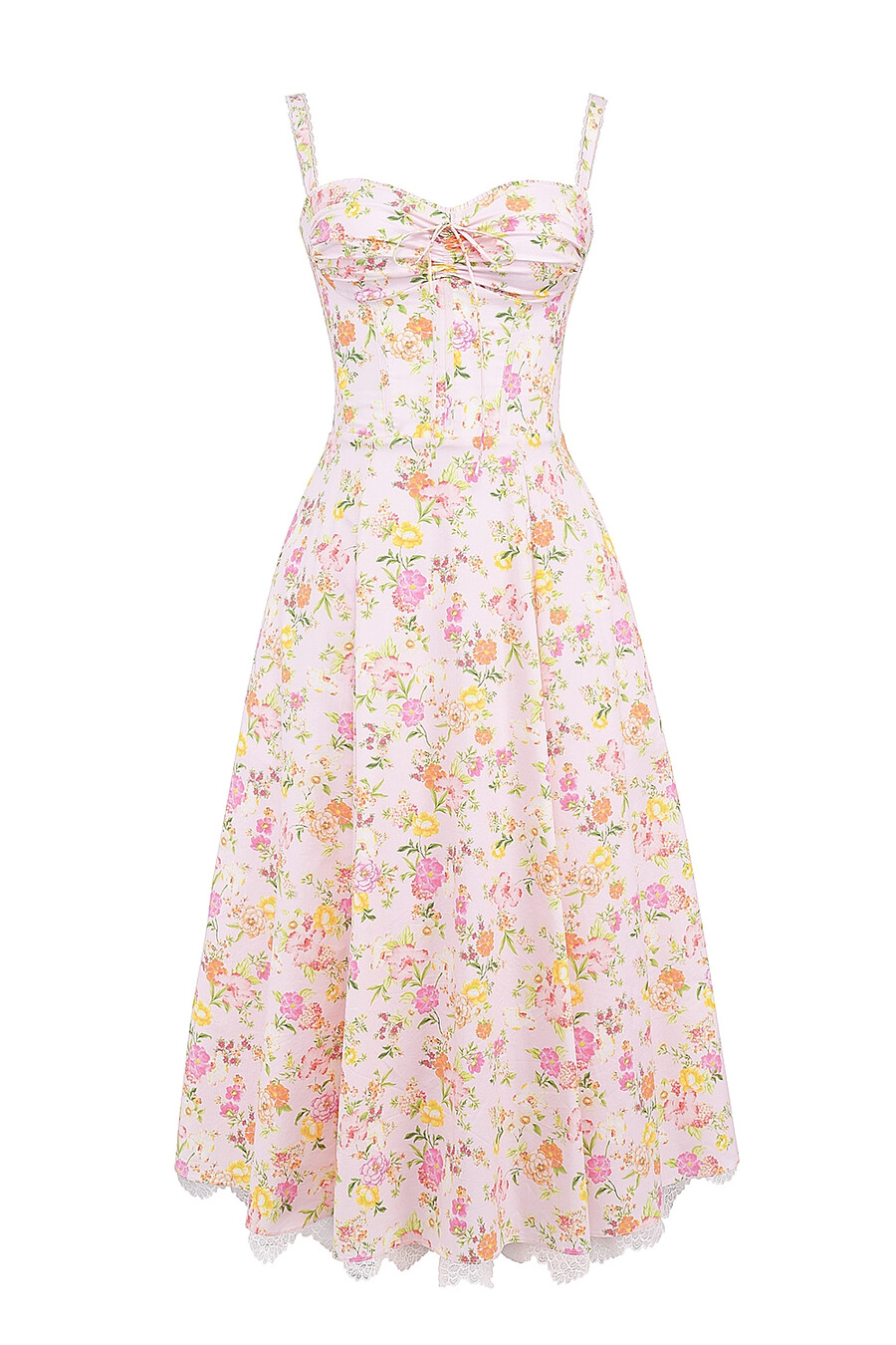 rosa Ängsmönstrad bomulls bustier sommarklänning