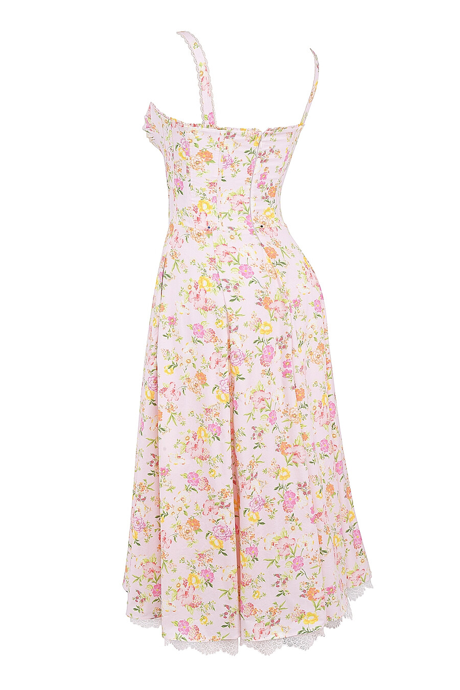 rosa Ängsmönstrad bomulls bustier sommarklänning