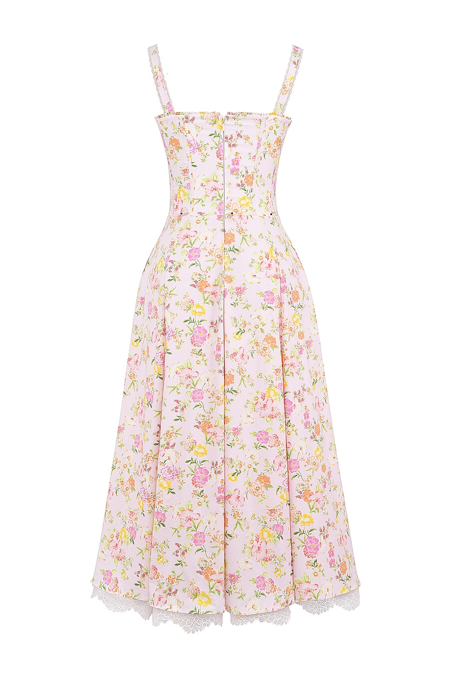rosa Ängsmönstrad bomulls bustier sommarklänning