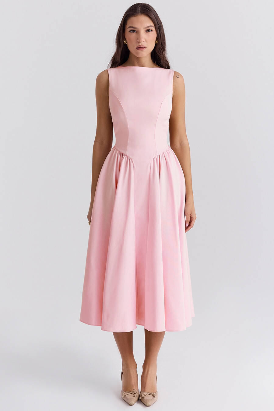 ballerina rosa twill midi solklänning