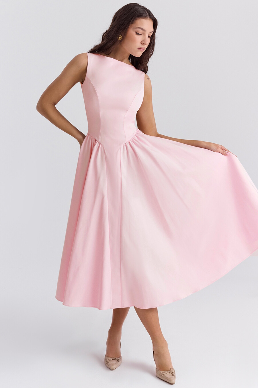 ballerina rosa twill midi solklänning