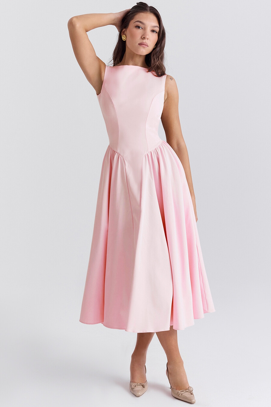 ballerina rosa twill midi solklänning