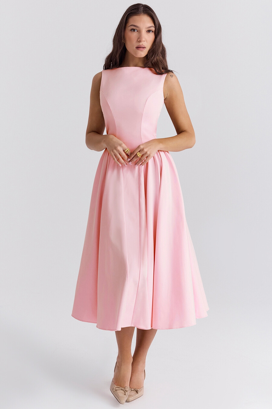 ballerina rosa twill midi solklänning