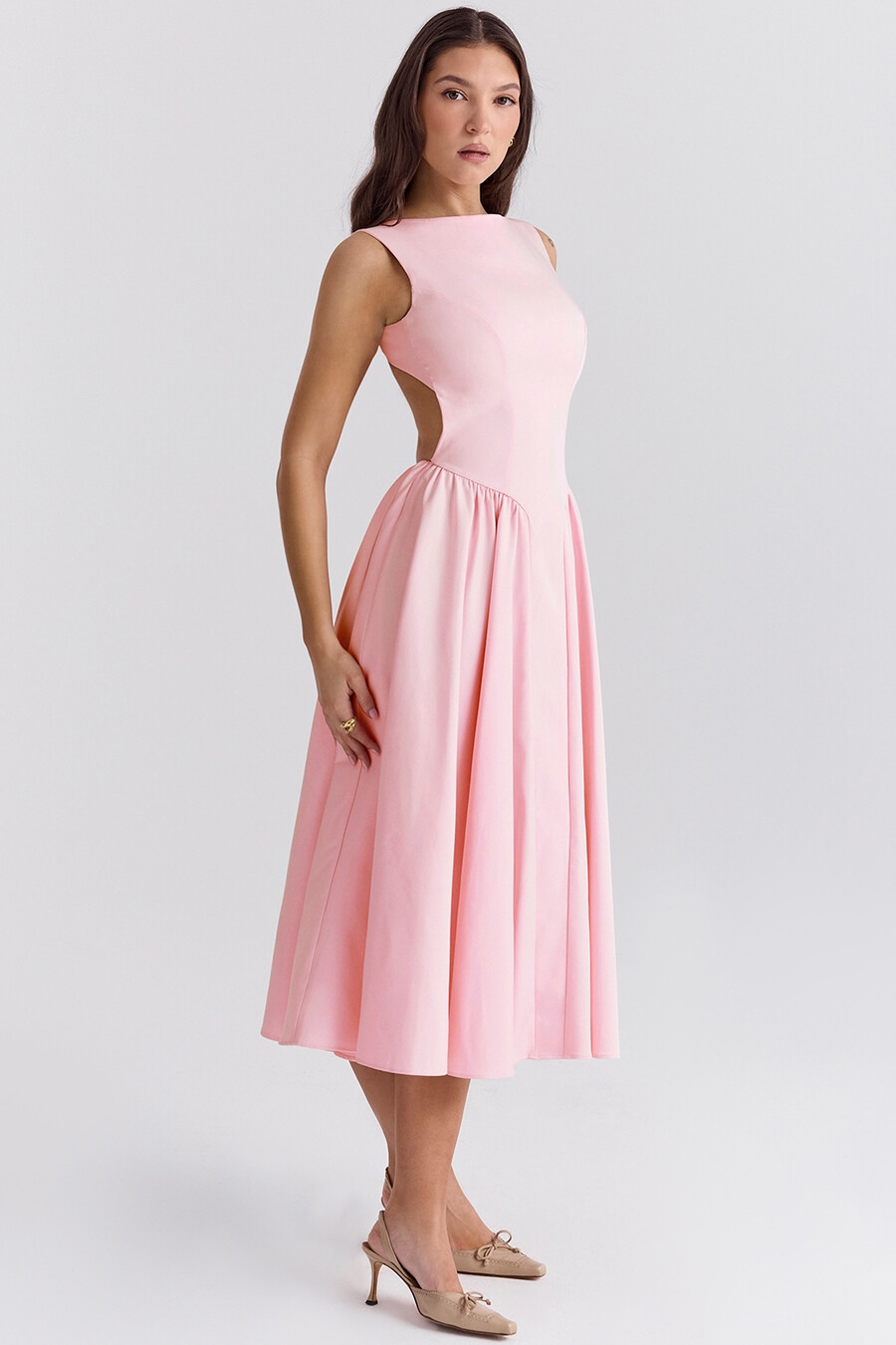 ballerina rosa twill midi solklänning