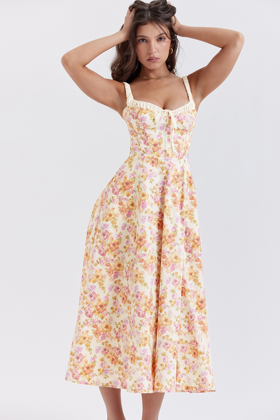 elfenbensmönstrad bustier-sommarklänning