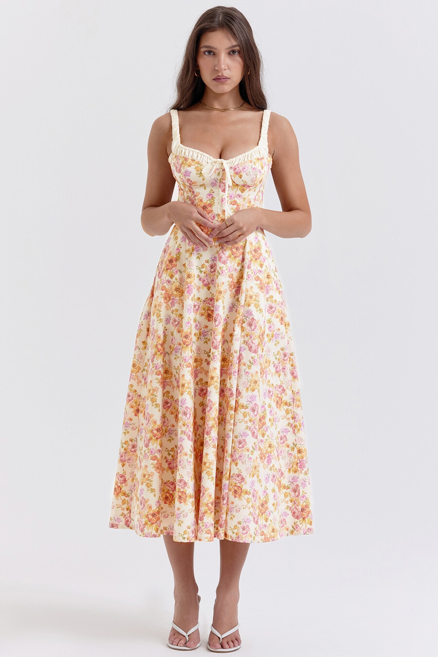 elfenbensmönstrad bustier-sommarklänning