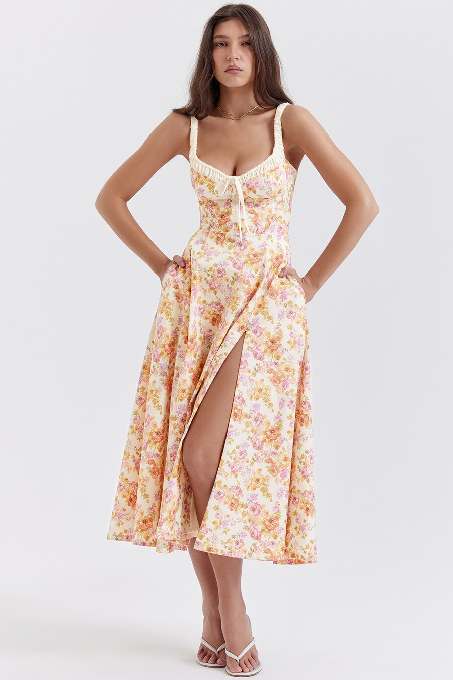 elfenbensmönstrad bustier-sommarklänning