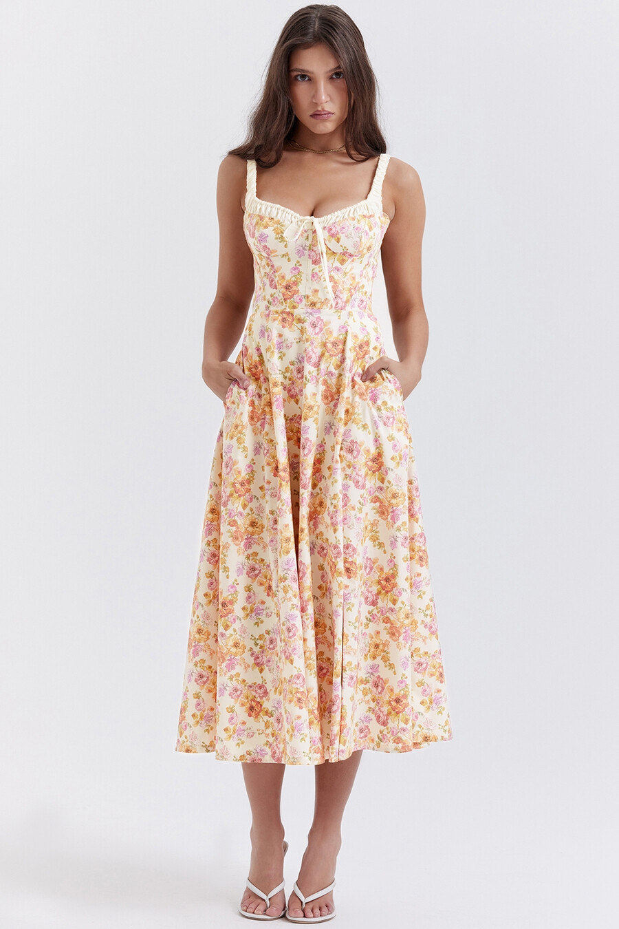 elfenbensmönstrad bustier-sommarklänning