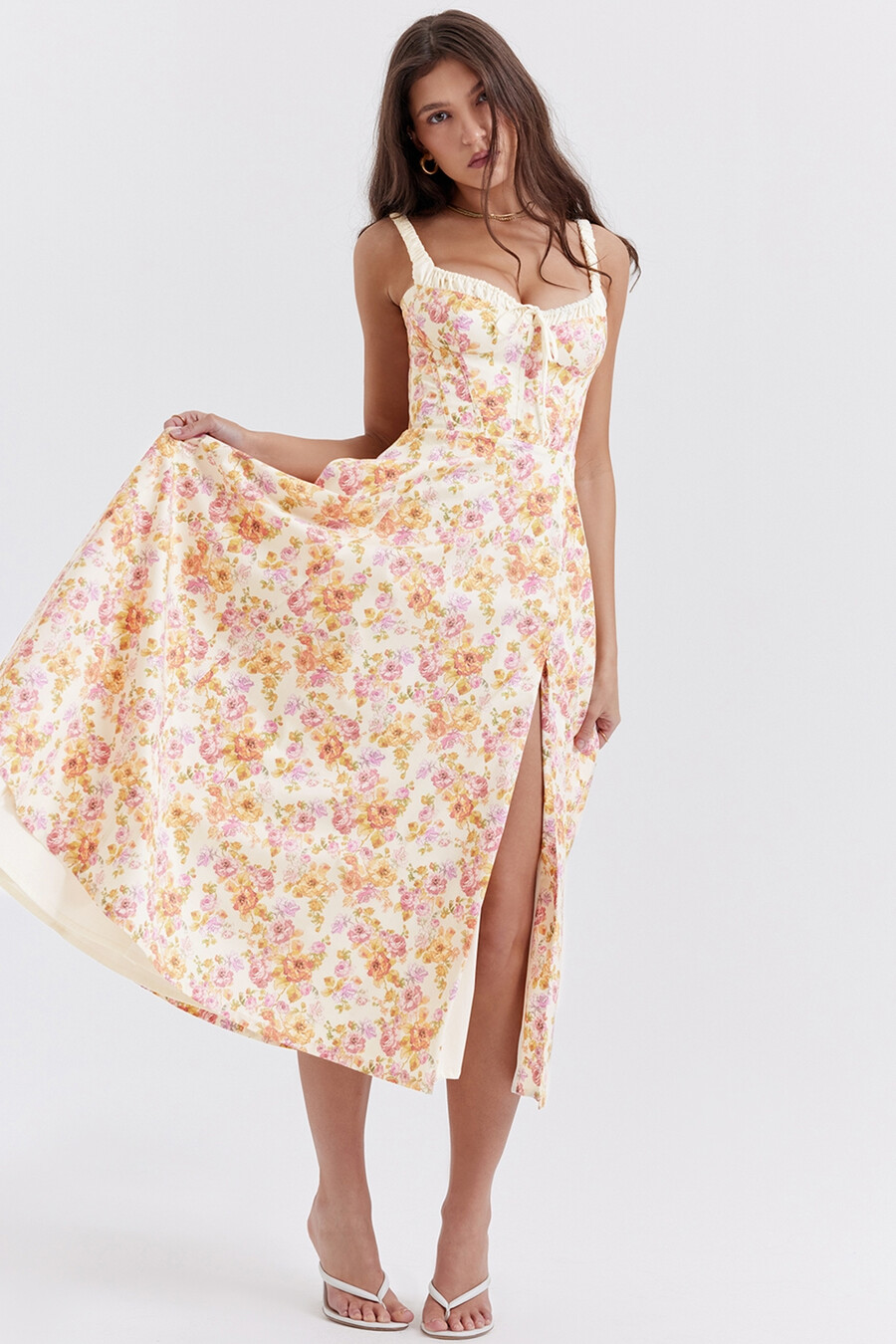 elfenbensmönstrad bustier-sommarklänning