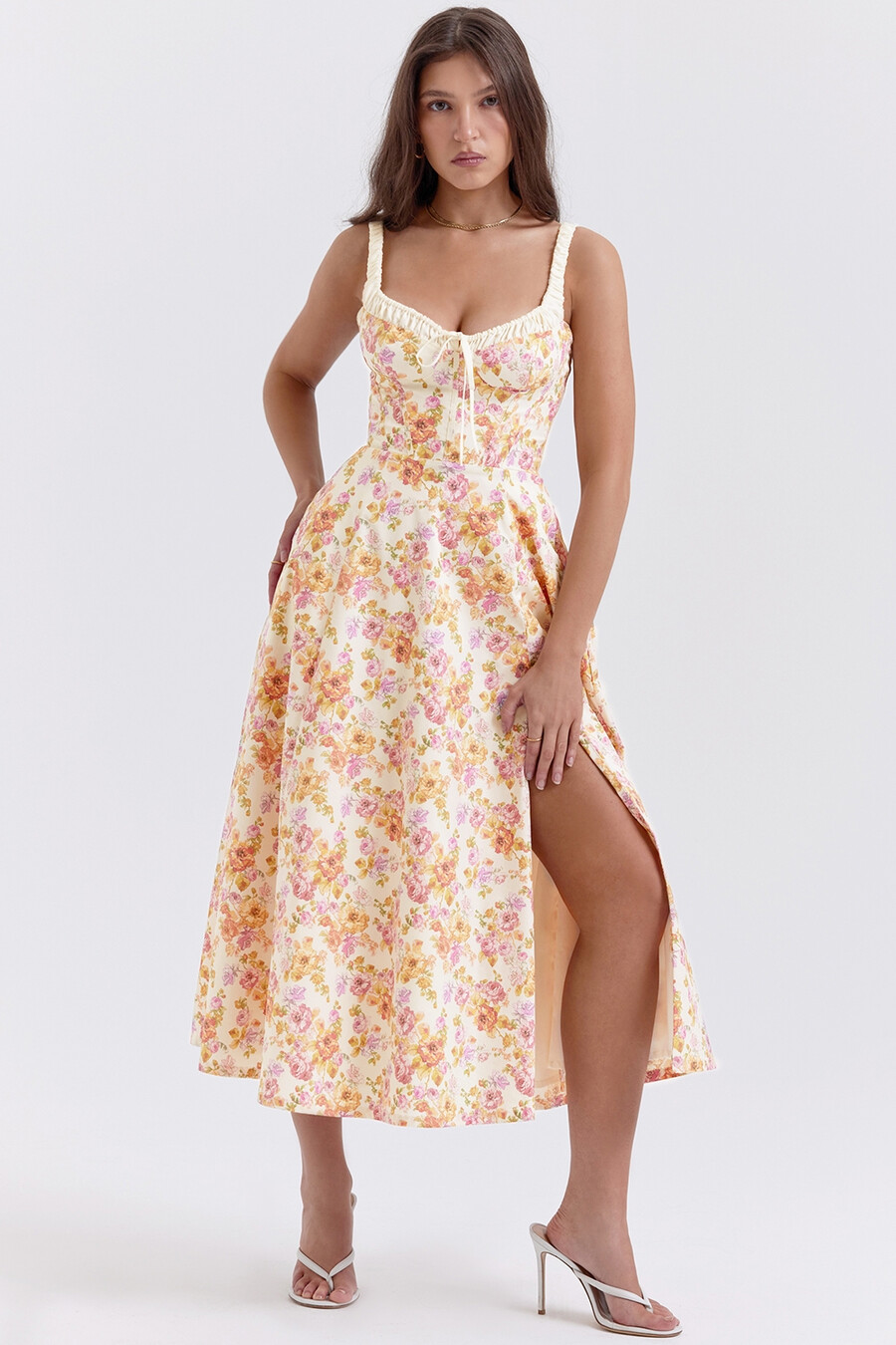 elfenbensmönstrad bustier-sommarklänning