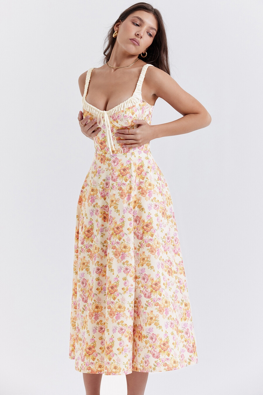 elfenbensmönstrad bustier-sommarklänning