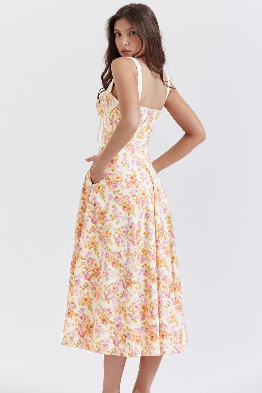 elfenbensmönstrad bustier-sommarklänning