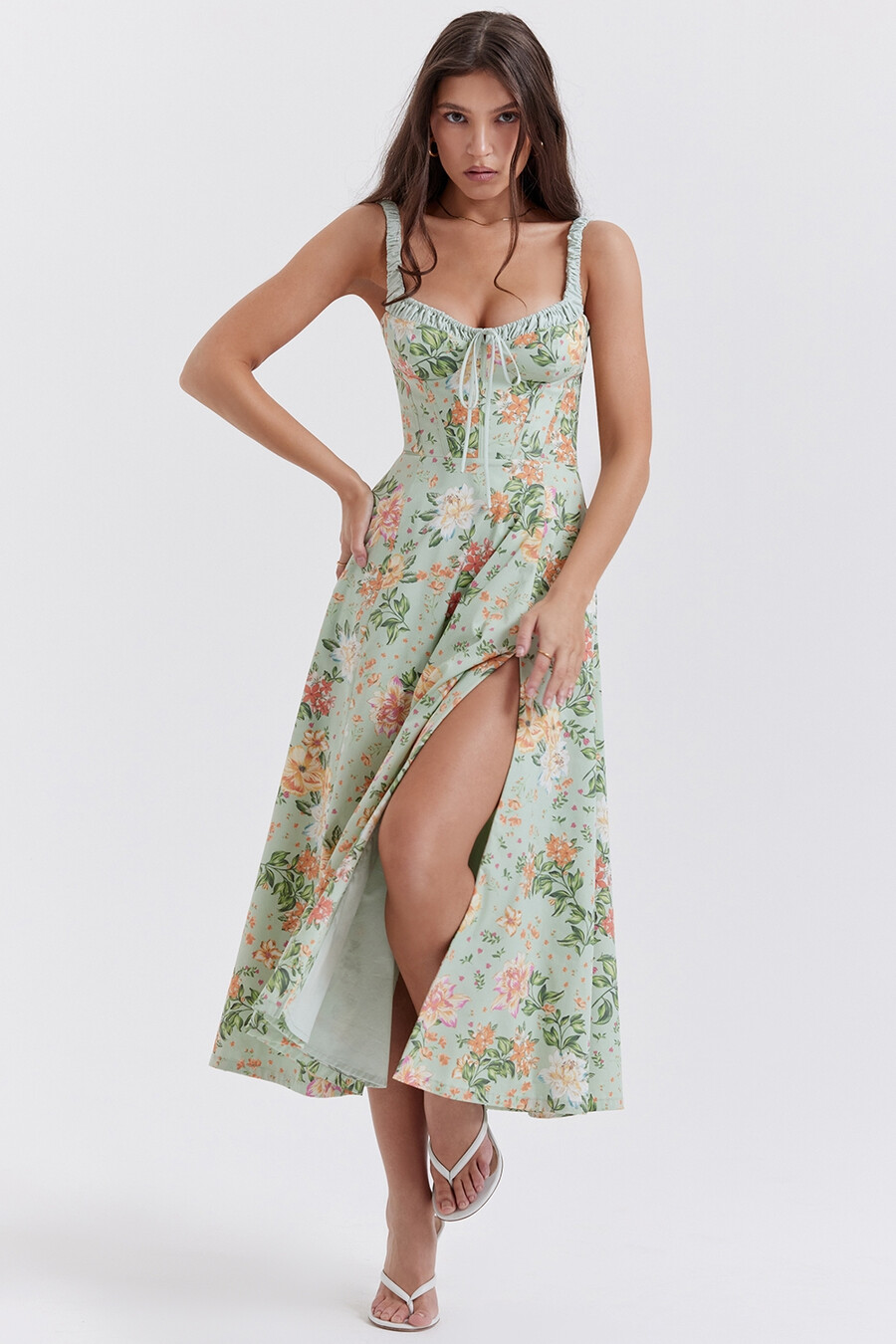 ljus jadefärgad bustier-sommarklänning