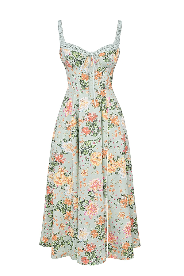 ljus jadefärgad bustier-sommarklänning