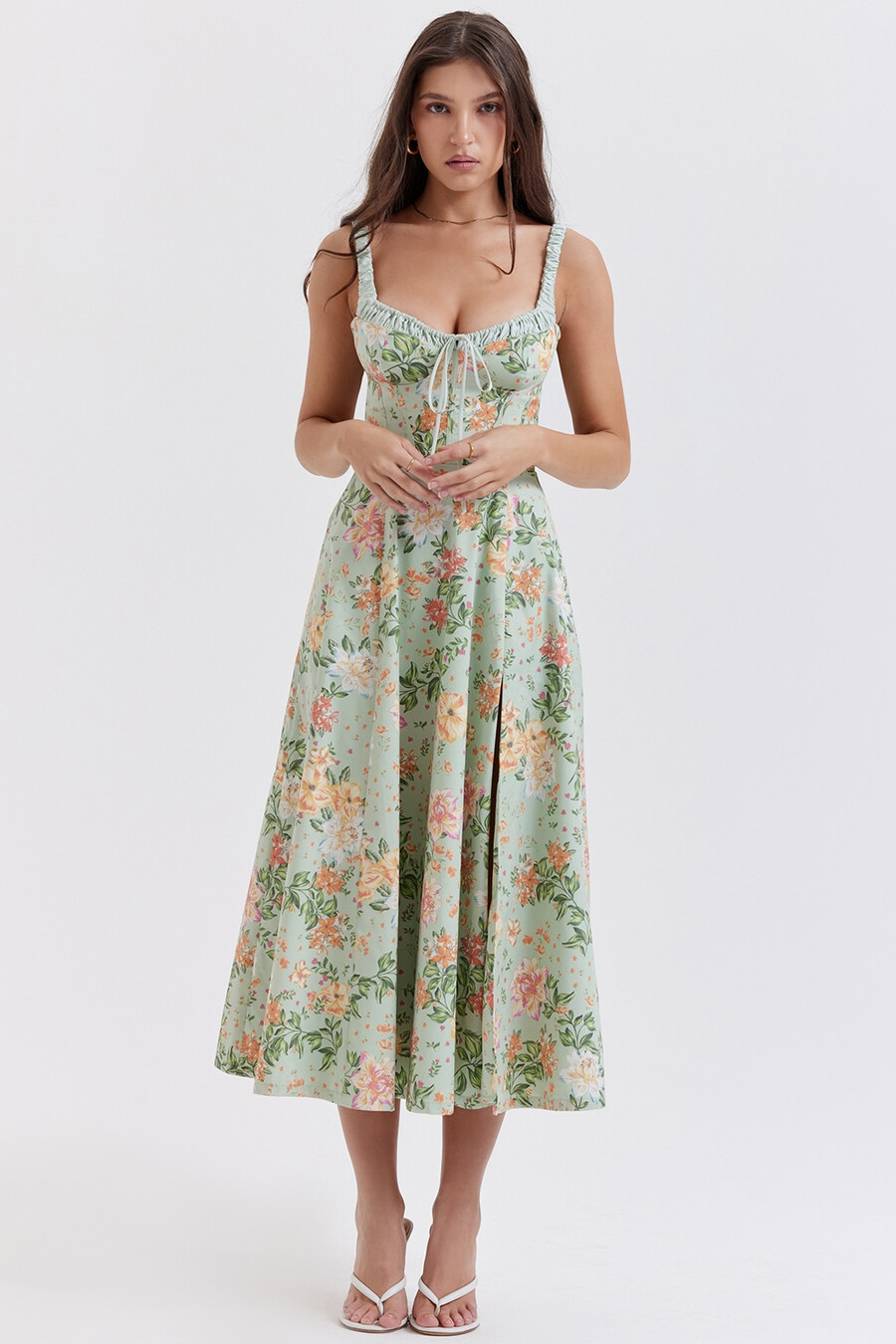 ljus jadefärgad bustier-sommarklänning