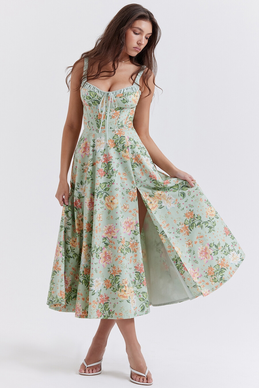ljus jadefärgad bustier-sommarklänning