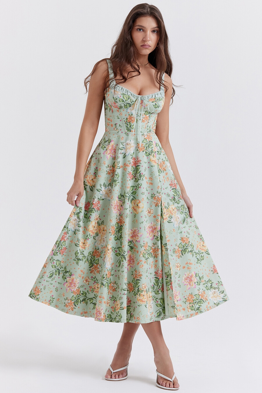 ljus jadefärgad bustier-sommarklänning
