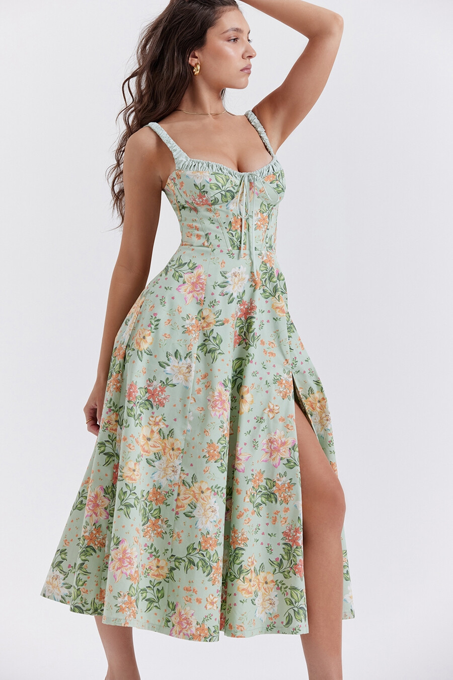 ljus jadefärgad bustier-sommarklänning