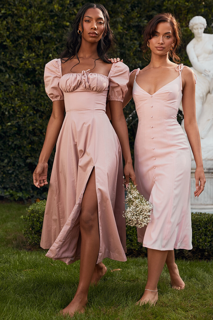 blush puffärmad midiklänning
