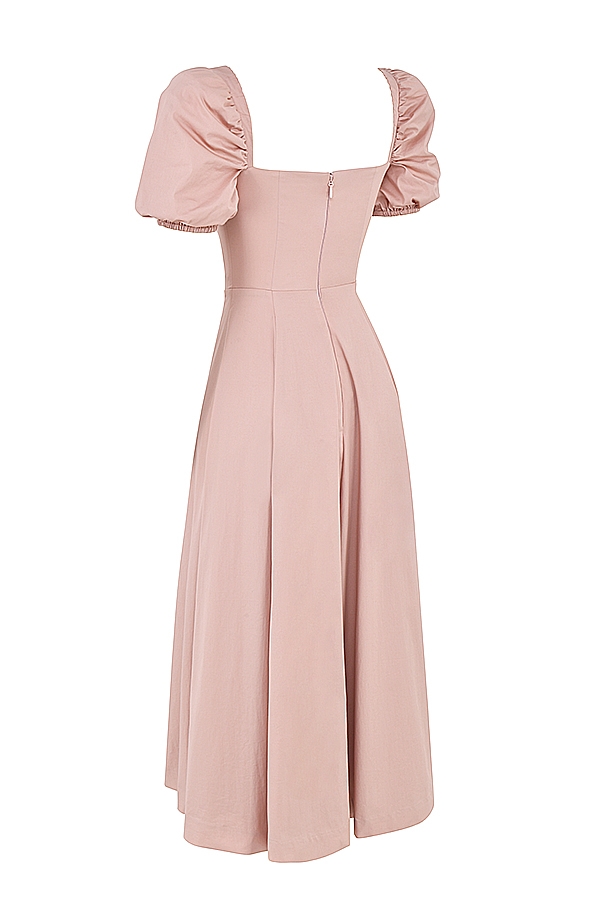 blush puffärmad midiklänning