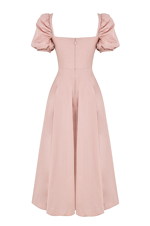 blush puffärmad midiklänning
