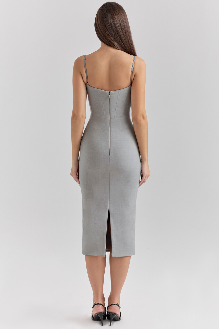 ljusgrå nätklänning med bodycon-detaljer