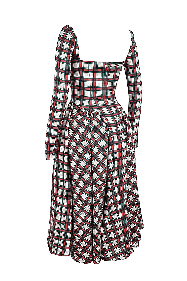 röd tartan korsett midiklänning
