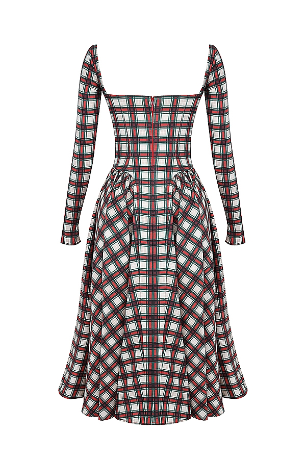 röd tartan korsett midiklänning