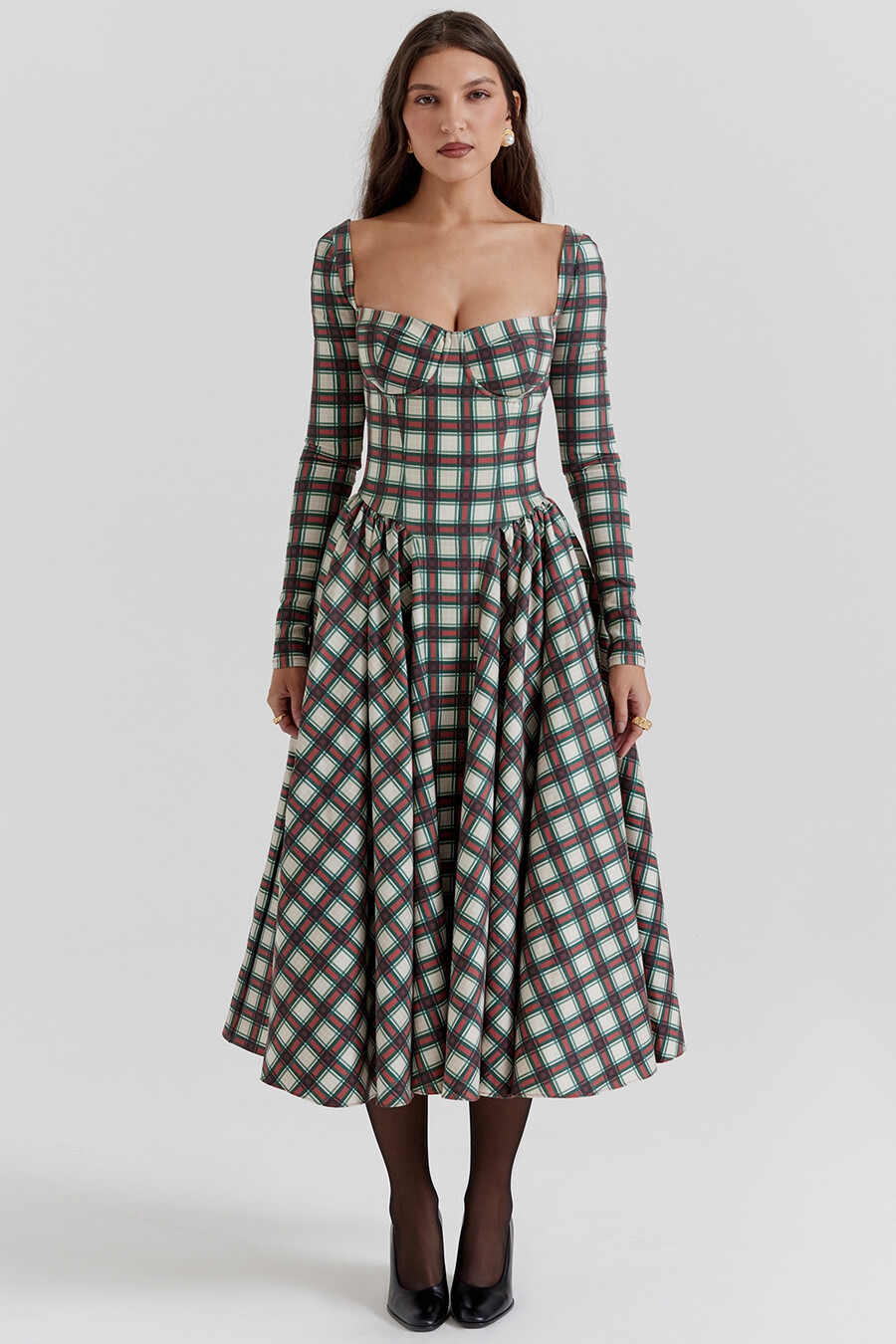 röd tartan korsett midiklänning