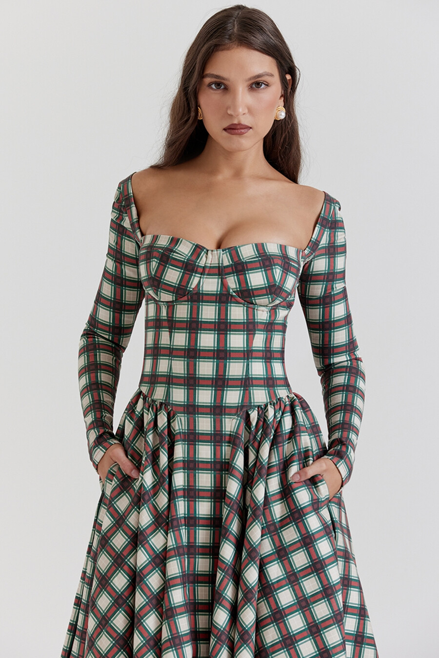 röd tartan korsett midiklänning