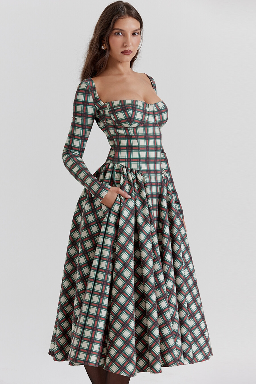 röd tartan korsett midiklänning