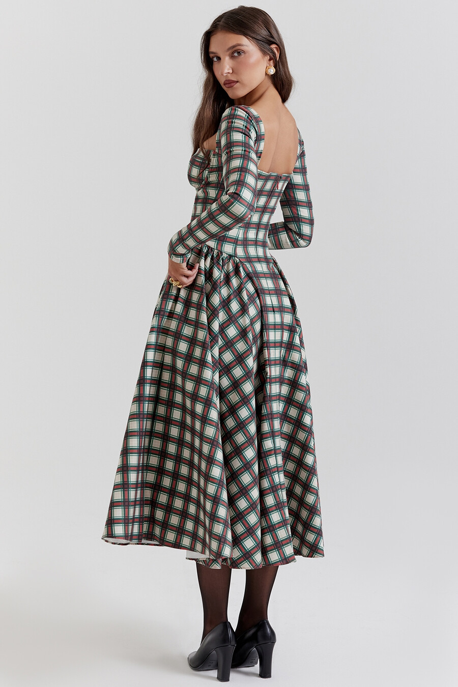 röd tartan korsett midiklänning