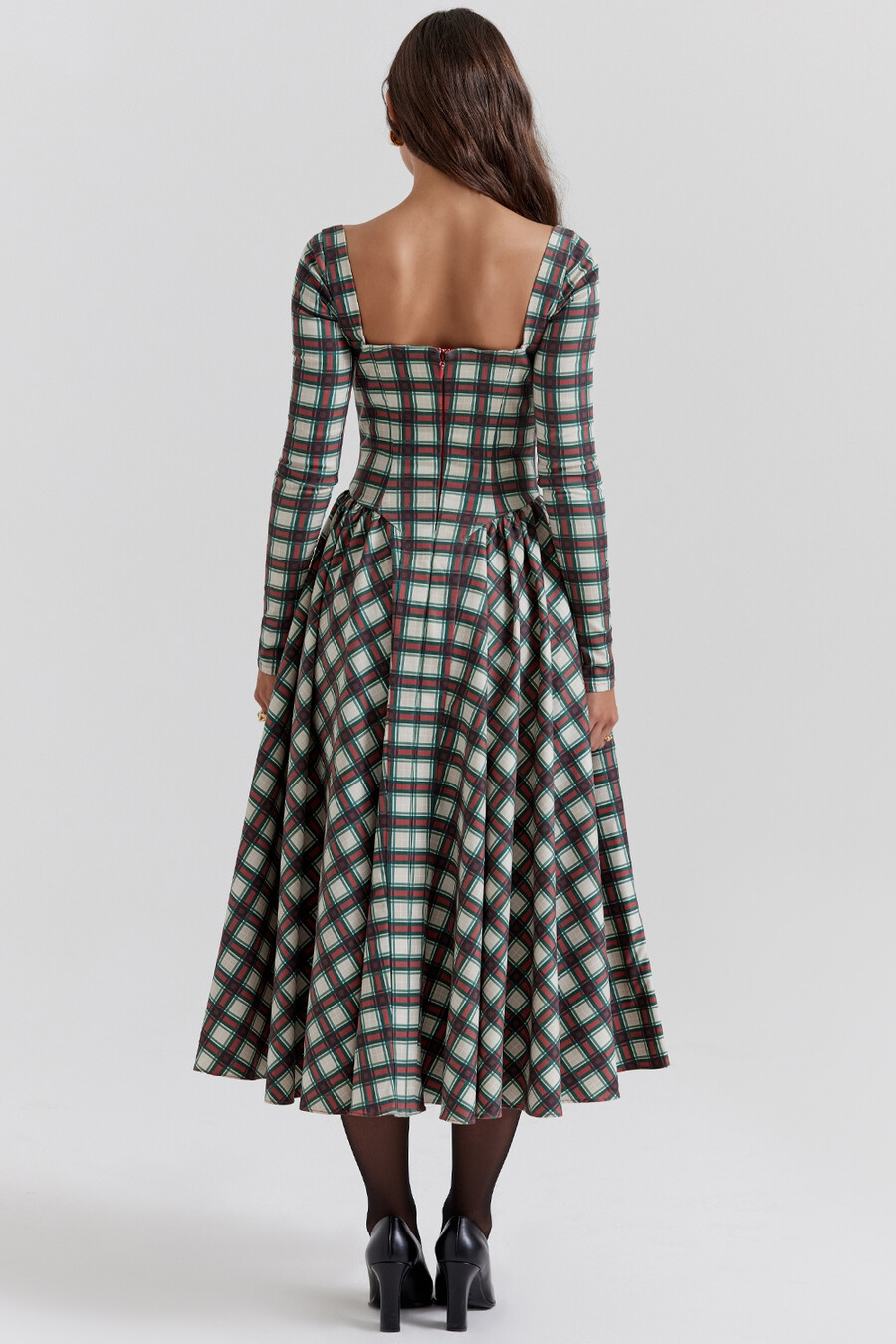 röd tartan korsett midiklänning
