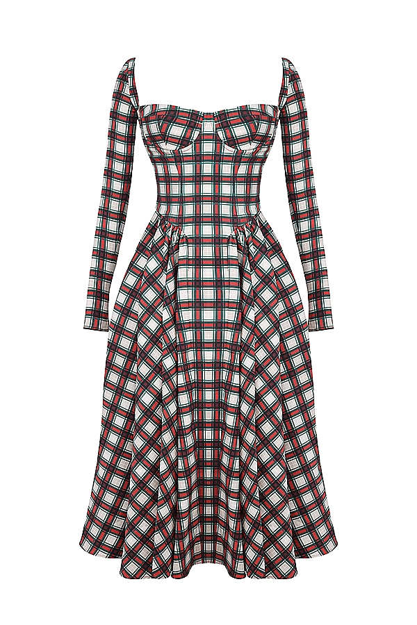 röd tartan korsett midiklänning