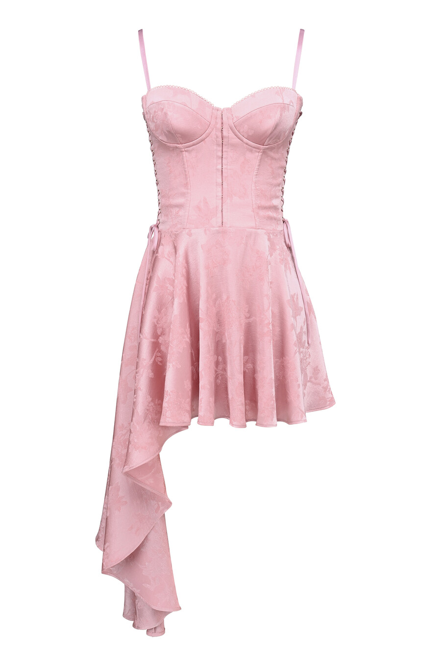 rosa jacquard draperad miniklänning