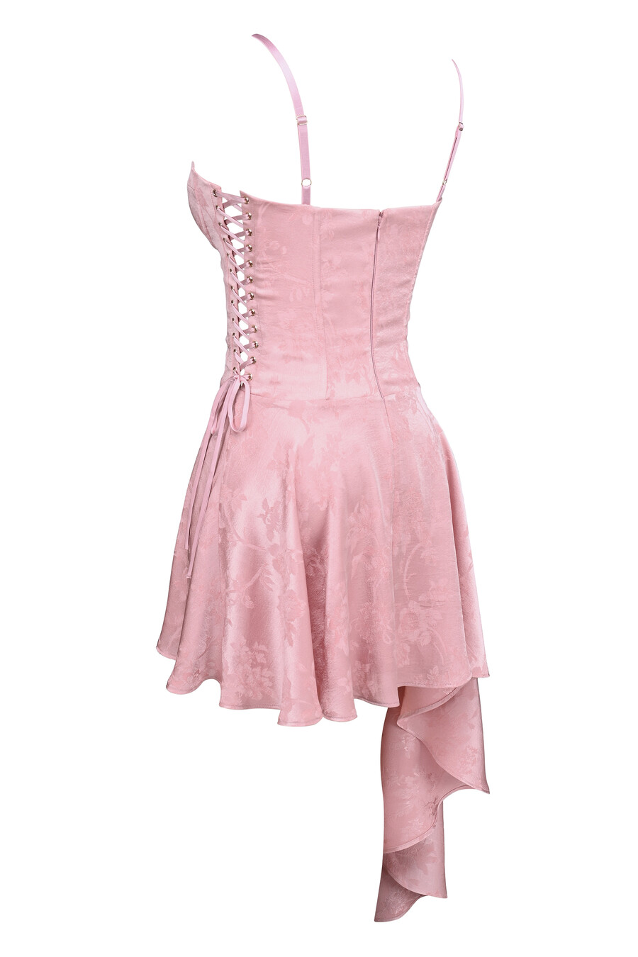 rosa jacquard draperad miniklänning