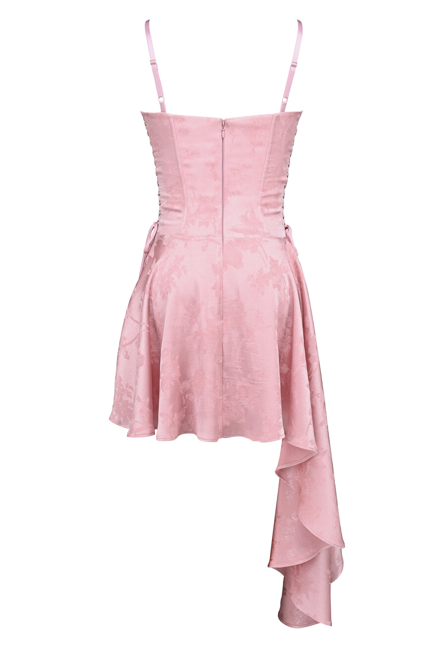 rosa jacquard draperad miniklänning