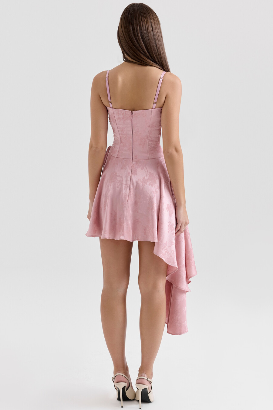 rosa jacquard draperad miniklänning